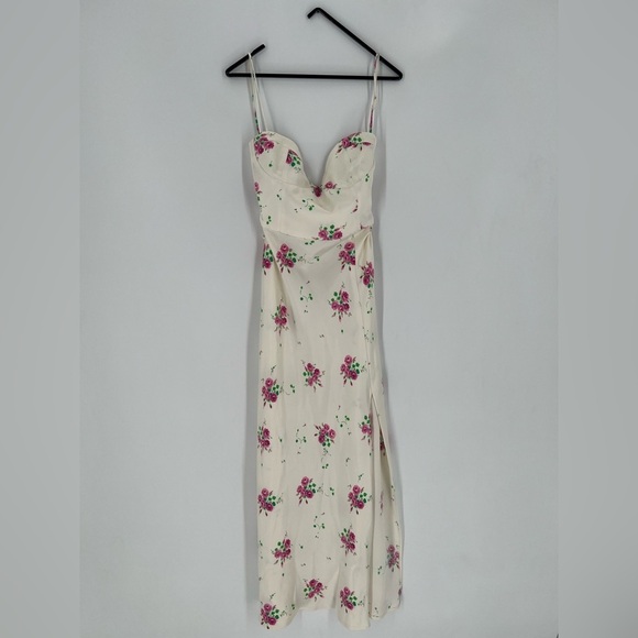 Zara Satin Floral Bustier Front Slit Strappy Midi Dress - Picture 1 of 12
